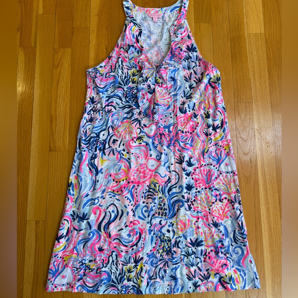 Lilly Pulitzer Pink Blue Yellow Floral Print Sleeveless Dress